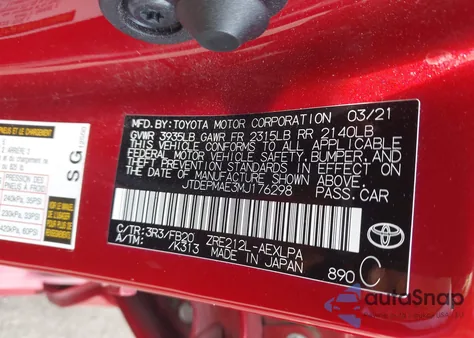 2021 Toyota Corolla Le из США, поврежденный, VIN JTDEPMAE3MJ176298